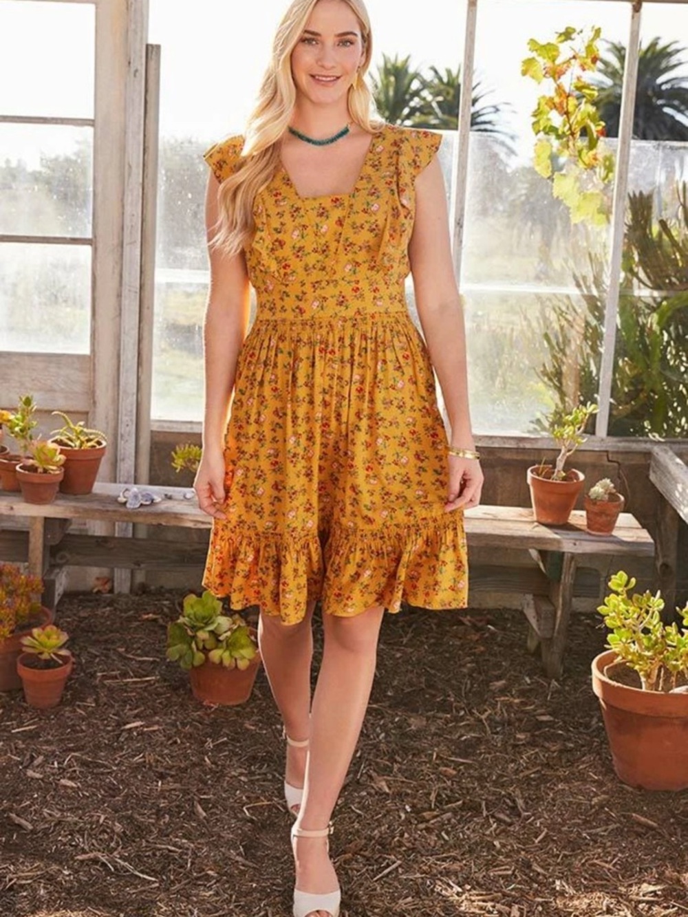 Matilda Jane fantasy fancy yellow floral dress S